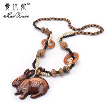 Chinese style Fashion Bohemian Vintage Ethnic Wood Animal Long Handmade bead Necklaces&Pendants for Women Statement Necklace 2024 - buy cheap