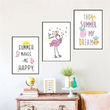 Dibujo y letras de flamenco para decoración del hogar, póster, pintura de lona nórdica, sala de estar, recuerdo para niños, imagen para dormitorio, arte de pared, pintura encantadora 2024 - compra barato