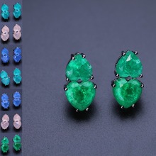 Женские двойные серьги-гвоздики Newranos, зеленые серьги с кристаллами в форме сердца, вечерние ювелирные изделия, EFX001462 2024 - купить недорого