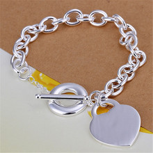 Pulsera de eslabones con forma de corazón, joyería de alta calidad, color plata, H274 2024 - compra barato