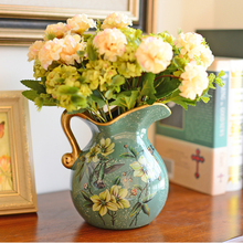 Vaso de cerâmica pastoral europeu, vaso pequeno para decoração de casa, sala de estar, vaso e flores artificiais, conjunto de recipiente, vaso de orelha única 2024 - compre barato