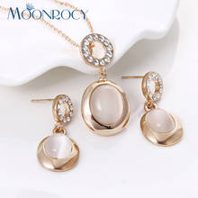 MOONROCY Free Shipping Zirconia jewelry Fashion Crystal Necklace and Earring Opal Jewelry Set Rose Gold Color For Gift 2024 - buy cheap
