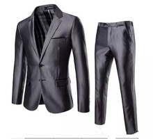 Conjunto de 2 peças de terno cinza para homens, roupa de negócios, padrinhos de casamento, smoking, masculino 2024 - compre barato