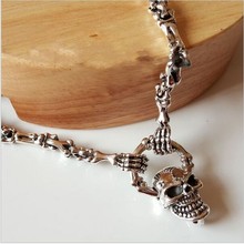 Thai silver necklace for man 925 Sterling Silver Genuine men long Punk Skull Pendant Necklace Set retro bone chain 2024 - buy cheap