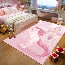 Tapete de flanela infantil para quarto, tapete e carpete de unicórnio rosa para engatinhar 2024 - compre barato