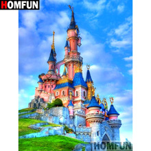 Homfun pintura de castelo completa quadrada/broca redonda 5d diy, "construção de castelo", bordado de diamante 3d, ponto cruz, decoração de casa a19099 2024 - compre barato