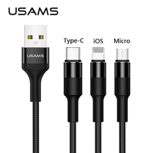 USAMS 3 in 1 Mobile Phone Data Cable Type C Micro USB For iPhone X 8 7 6 iPad Charging Samsung Microusb USB C for Lighting cable 2024 - buy cheap