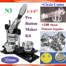 Pro N3 New 1-1/4":32mm Badge Button Maker Machine + Adjustable Circle Cutter+100 Sets Metal Pinback  Button Supply 2024 - buy cheap