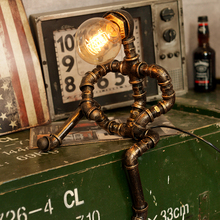 Vintage Loft Retro lámpara de mesa Industrial de hierro tubos de agua lámparas de escritorio decoración de Bar lámpara de mesa insectos patrón lámpara de escritorio iluminación 2024 - compra barato