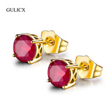 GULICX Best Quality New Fashion Ladies Yellow Gold-color Earrings Red Rhinestone Wedding Stud Earrings For Women JewelryE030d 2024 - buy cheap