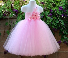 Vestido de tutú de flores rosas para niña, tutús de tul mullidos de ganchillo, conjunto de baile con diadema, traje de fiesta de boda para niño 2024 - compra barato
