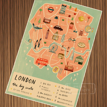 Cartoon Map of London Art Travel Poster Vintage Retro Canvas Painting DIY Wall Paper Posters Home Gift Decoration 2024 - купить недорого