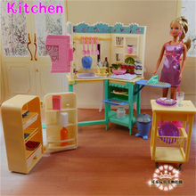 For Barbie Doll Furniture Accessories Plastic Toy Kitchen Set Refrigerator Table Plate Kitchenware Iron Gift Girl DIY  Wholesale 2024 - buy cheap