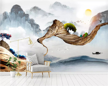 beibehang Custom fashion new Chinese ink landscape oil painting abstract gold line TV background papel de parede 3d wallpaper 2024 - buy cheap