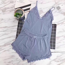 Daeyard Two Pieces Cotton Pajama Set Sexy Lace Top And Shorts Summer Pyjamas Sleepwear High Elastic Pijama Nightie Home Clothes 2024 - buy cheap