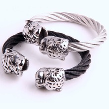 8mm High Quality  Stainless Steel Silver Color Double Leopard Head Biker Jewelry Cable Wire Chain Men's Bracelet Cuff Bangle 87G 2024 - buy cheap