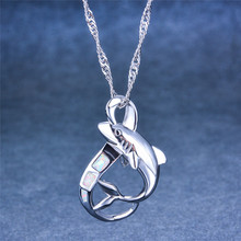 Boho Female Big Shark Pendant Necklace Fashion silver color Necklaces For Women Boho Blue White Fire Opal Necklace 2024 - buy cheap