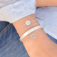 Pulseira geométrica feminina da moda 4 familiar, bracelete com múltiplas camadas, corrente de cristal, joias, presentes 2024 - compre barato
