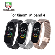 Смарт-часы AKGLEADER для Xiaomi Mi Band 4, 3, ремешок, браслет из нержавеющей стали, для Xiaomi Miband 3 2, новейшие наручные часы Miband 4 2024 - купить недорого