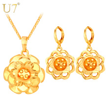 U7 conjunto de joias floridas africanas cor dourada brincos da moda colar para mulheres joias da moda s773 2024 - compre barato