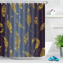 Juego de cortinas de ducha con estampado de hojas azul y dorado resistente al agua, tela de poliéster para bañera, decoración del hogar, LB 72" 2024 - compra barato