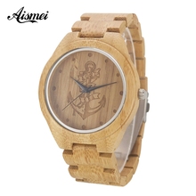 Reloj de madera completo para hombre, pulsera masculina de cuarzo con ancla perdida en el mar, de lujo, gran oferta, 2018 2024 - compra barato