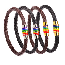 Kirykle Black Brown Leather Woven Magnetic Buckle Rainbow Pride Gay Bracelets Men Women Friendship Charm Bracelet Jewelry Gifts 2024 - buy cheap