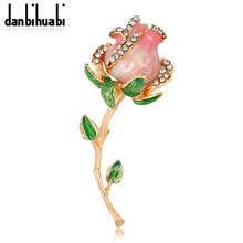 Fashion Pink Enamel Rose Flower Pin And Brooch Rhinestone Brooches For Women Alloy Wedding Weddings Party Jewelry Birthday Gift 2024 - buy cheap