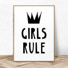 Girls Rule Print Nursery Decor Canvas Painting Scandinavian Kids Black and White Modern Quote Playroom Poster Wall Painting 2024 - buy cheap