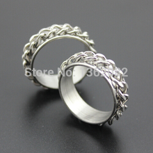 Cool Men Women's 7MM Silver Tone Stainless Steel Chain Rings Rotating Spinner Couple Rings Gift YR52 2024 - купить недорого