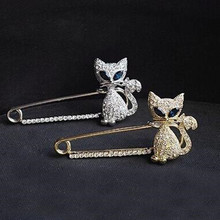 Moda Diamante de imitación cristal encantador gato gatito broche solapa Collar Clip 4XZD08 2024 - compra barato