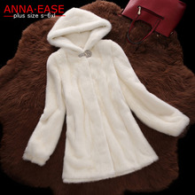 Chaqueta con capucha de piel sintética para mujer, abrigo largo medio de Marten, abrigo de piel sintética, 6XL de talla grande, para invierno 2024 - compra barato
