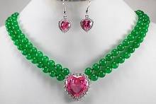 Изысканные прекрасный замечательное слово зеленый драгоценный камень в форме сердца циркония ожерелье серьги подарок драгоценный камень для женщин ювелирные изделия 2024 - купить недорого