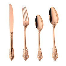 Vintage Rose Gold Cutlery Set 24pcs 18/10 Stainless Steel  Dinnerware Set Dinner Fork Dining Knife Fork Tablespoon Service for 6 2024 - buy cheap