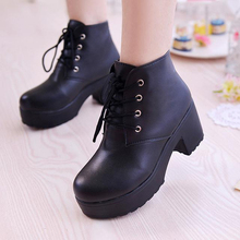 2019 New boots Women Platform Shoes lace up Pu leater shoes White Black Women Chunky Heels Hot Sale Shoes Woman 35-41 2024 - buy cheap