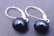 SALE Big 9-10MM Black natural flat pearl with Stering Silver 925 leverback Earring-ear369 wholesale/retail Free shipping 2024 - buy cheap