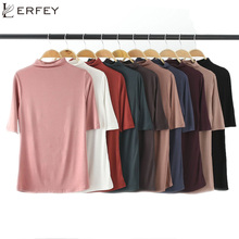 LERFEY Turtleneck Slim Fit T Shirt Workwear Office Ladies High Neck Half Sleeve Tee Women Spring Minimalist Tees Female Tops 2024 - buy cheap