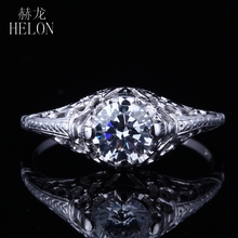 Helon anel redondo de prata esterlina 925, corte redondo 5.5mm 0.6ct de moissanites, anel fino de noivado, joia antiga para casamento feminina 2024 - compre barato
