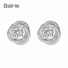 BAIHE Solid 14K White Gold H/SI Natural Diamonds Earrings Women Girl Gift Wedding Trendy New Fine Jewelry Flower Stud Earrings 2024 - buy cheap