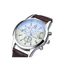 HOT SALE 2018 Top Brand Luxury Fashion Faux Leather Watches Mens Blue Ray Glass Quartz Analog Watch Wristwatch Clock Dropshiping 2024 - buy cheap