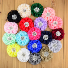 50pcs/lot 9cm Beautiful Ruffled Lace Flower with Rhinestone and Artificial Pearl for Headband & girl's Dress TH201 2024 - buy cheap