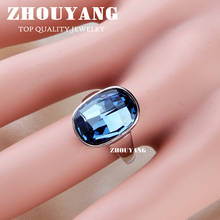 Высокое качество ZYR123 серебристое благородное темно-синее Кристальное кольцо серебряного цвета Австрийские кристаллы полного размера 2024 - купить недорого