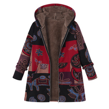 2022 ZANZEA Fashion Long Sleeve Hooded Winter Thicken Warm Coat Women  L  Faux Fluffy Ethnic Printed Basic Outerwear 2024 - buy cheap