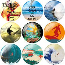 TAFREE Keep Calm and Go Surfing 25mm Round Glass Cabochon & Glass Gems Photo Dome Jewelry Finding Cameo Pendant Settings 2024 - buy cheap