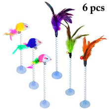 6PCS Creative Feather Bell Cat Toy Spring Sucker Feather Mice Pet Interactive Toy Cat Teaser With Bell Pet Supplies Random Color 2024 - buy cheap