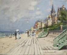 Pintura de paisaje personalizada de regalo, Playa en Trouville de Claude Monet, alta calidad, pintada a mano 2024 - compra barato