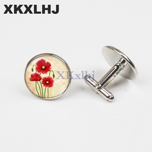 XKXLHJ New Poppy Jewelry Cuffs Red Glass Button Flower Cuffs Glass Convex Men And Women Shirt Fashion Jewelry 2024 - buy cheap