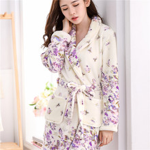 Ladies Thick Flannel Gown Bathrobe Adult Autumn and Winter Long Sleeved Coral Fleece Pajamas Cute Sexy Female Homewear B-5979 2024 - buy cheap