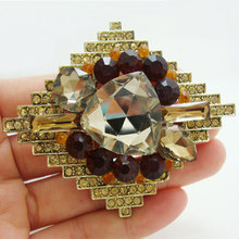 Unique Art Nouveau Unique Rhombus Brooch Pin Pendant Brown Rhinestone Crystal 2024 - buy cheap