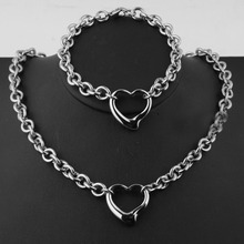 Conjunto de joias em aço inoxidável, presente na moda com coração + colar 2024 - compre barato